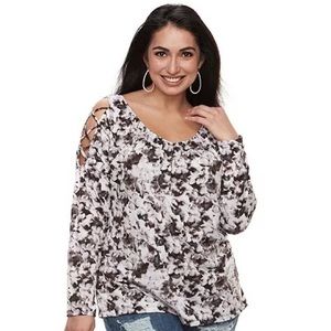 Jennifer Lopez Brushed Petals Strappy Long Sleeve Size L